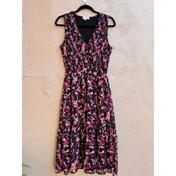 Evereve Womens Smocked Floral Midi Dress Boho Cottage Garden Flowy Romantic - Picture 4 of 10